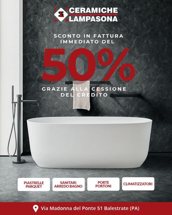 Approfitta #subito dello SCONTO IN FATTURA del 50% e rinnova il tuo arredo #bagno!⠀