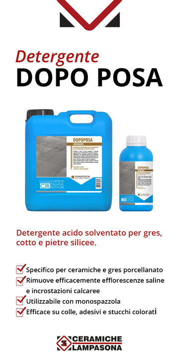 DOPO POSA CIR - #Detergente acido solventato per gres, cotto e pietre silicee ➡️ Prodotto finalizzato alla pulitura delle superfici dai residui di posa e fugatura dovuti alla loro messa in opera, oltre che dallo sporco di natura inorganica. Rimuove efficacemente residui, macchie ed aloni di colle e adesivi sintetici, malte di fugatura e stucchi (anche colorati).⠀